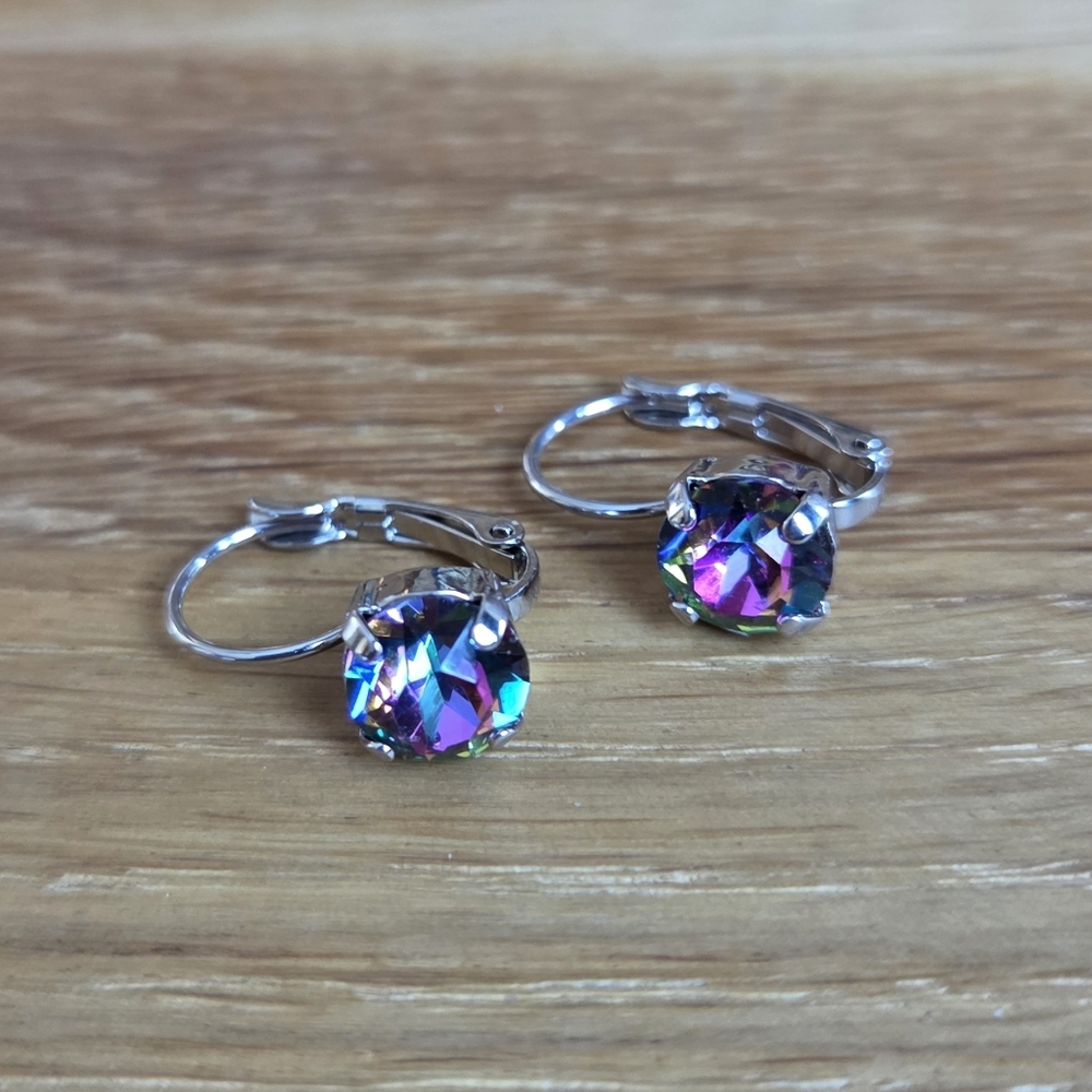 Rhodium Lever Back Drop Earrings, Volcano Crystals, Hand Crafted - Picture 9 of 14